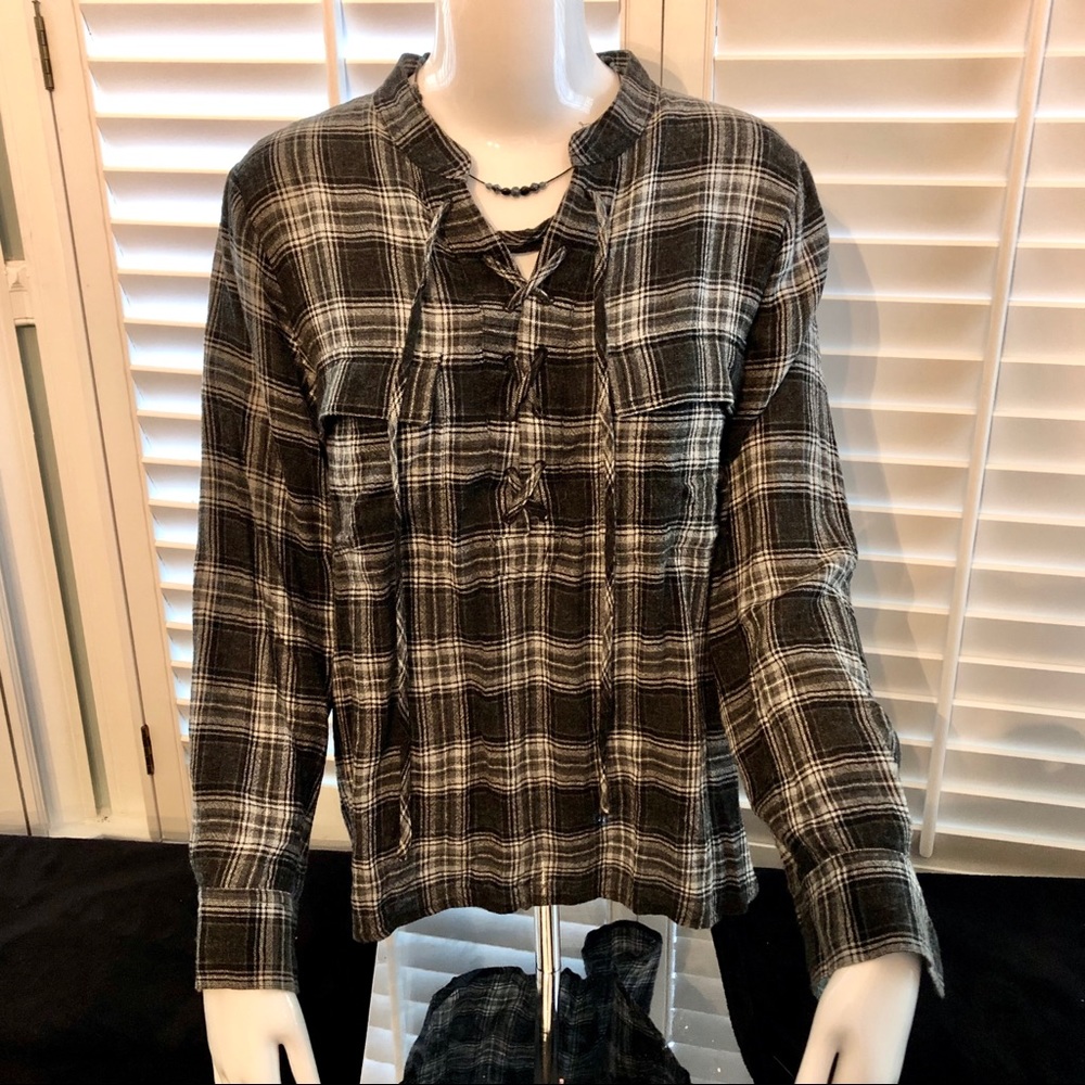 Madewell Size Large Lace Front Plaid Shirt